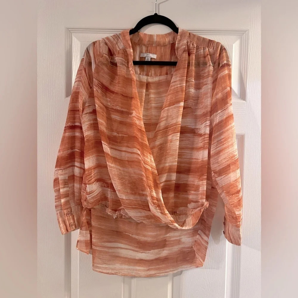 H By Halston Coral Long Sleeve Chiffon Blouse Size Small
